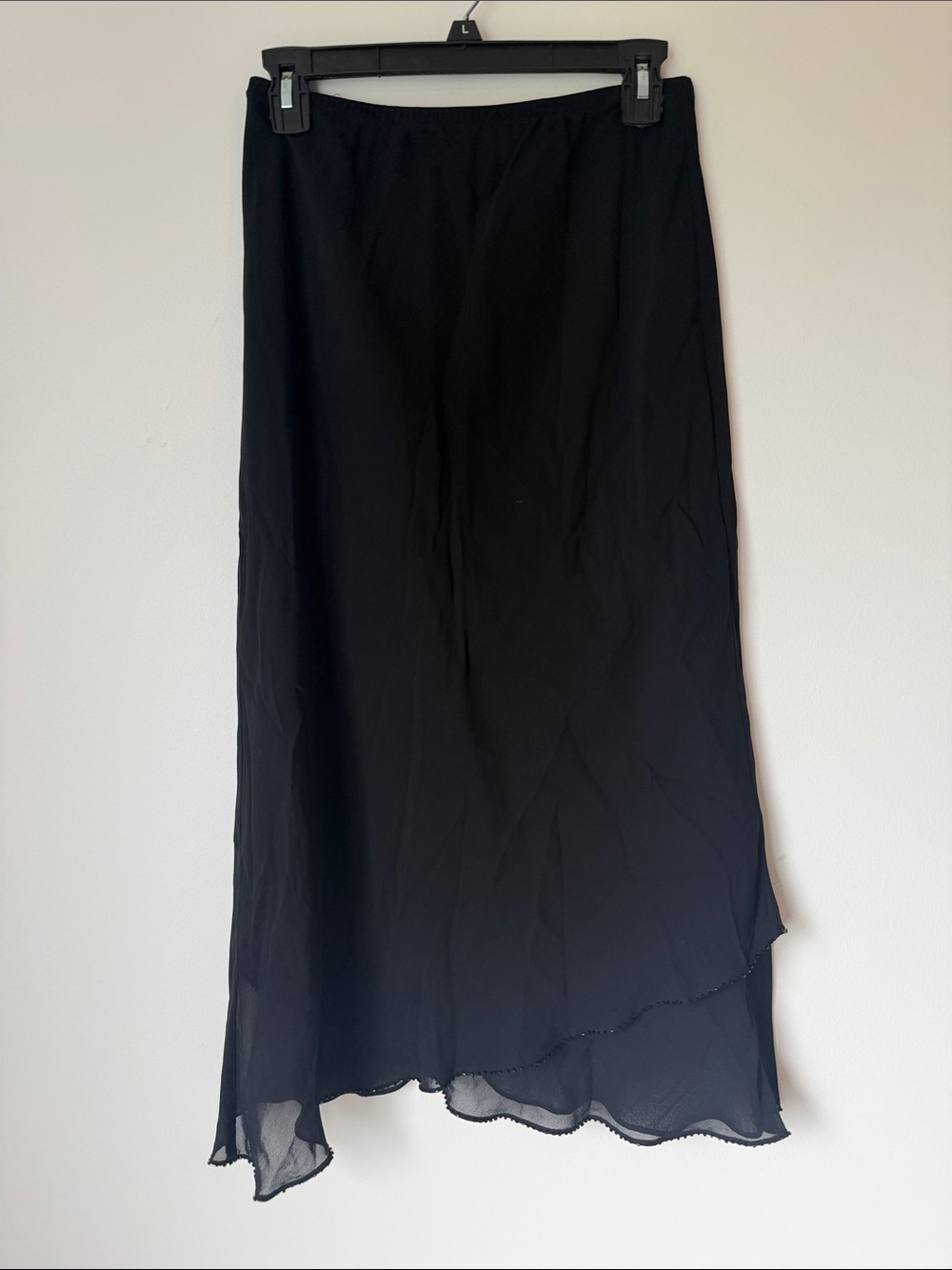 Black Asymmetric Skirt with beaded detail